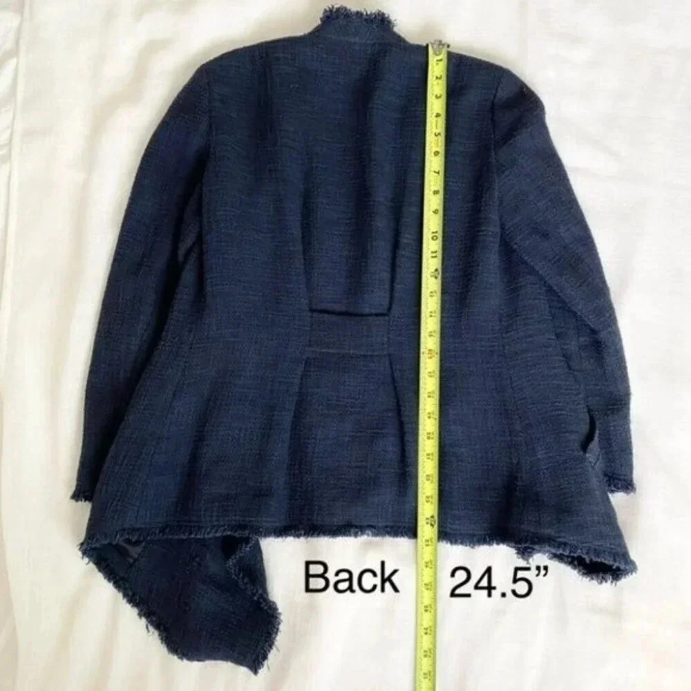 LAFAYETTE 148 Open Front Draped Fringe Blazer Navy - Picture 8 of 11